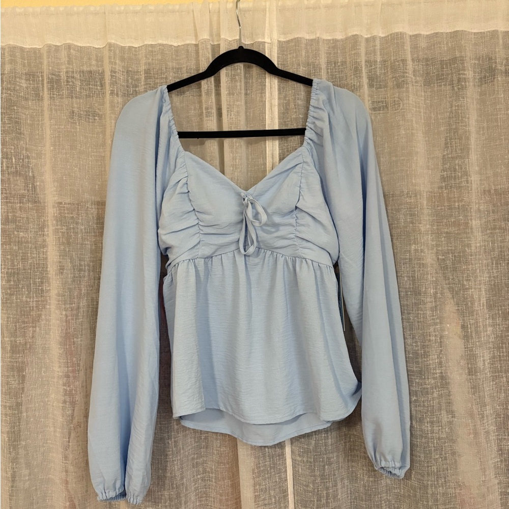 Light Blue Ruched Blouse